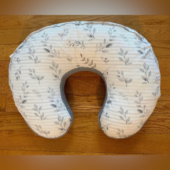 Boppy Gray Leaf Design Infant Pillow for Laying Down or Breastfeeding - Picture 1 of 2